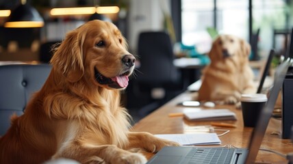 dog boss providing comfort and joy while 'helping' with office tasks