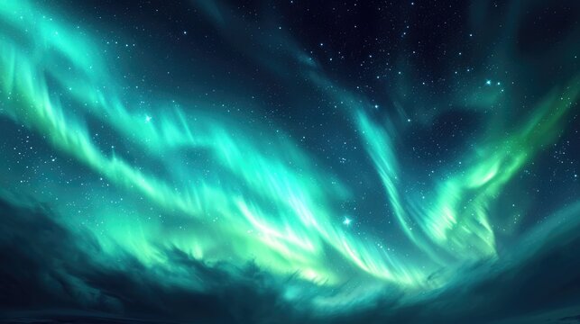 Beautiful night sky with colourful northern lights. Polar aurora, natural effect