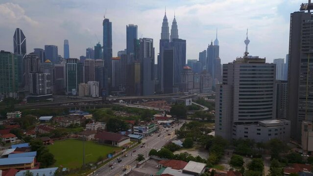 Asia malaysia capital city Kuala Lumpur day Magic aerial top view flight drone