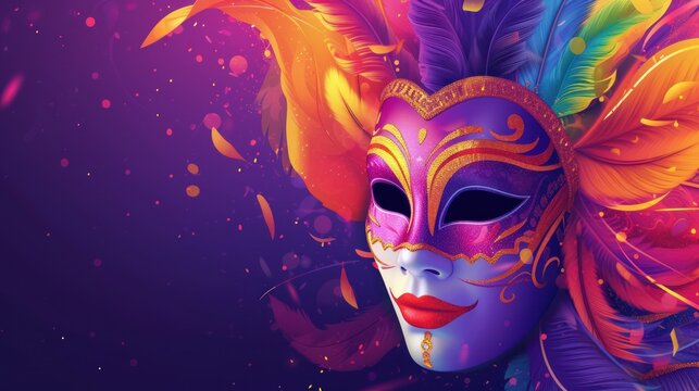 Colorful carnival celebration mask motif with empty space AI generated image