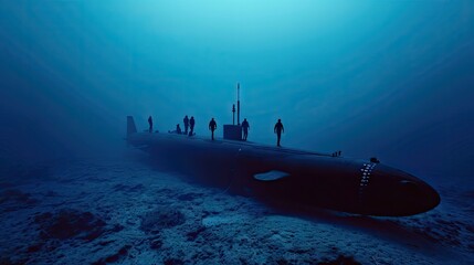 Submarine in deep blue sea