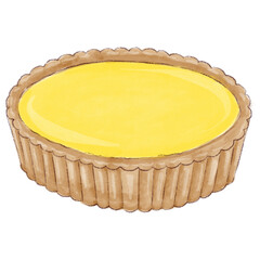 Illustration of a yellow lemon tartl isolated on a white background.