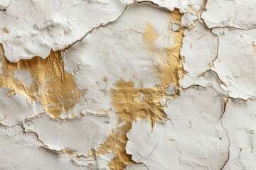 White and golden messy wall stucco texture background. Decorative wall paint.