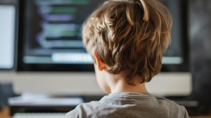 Young Boy Sitting in Front of Computer Monitor