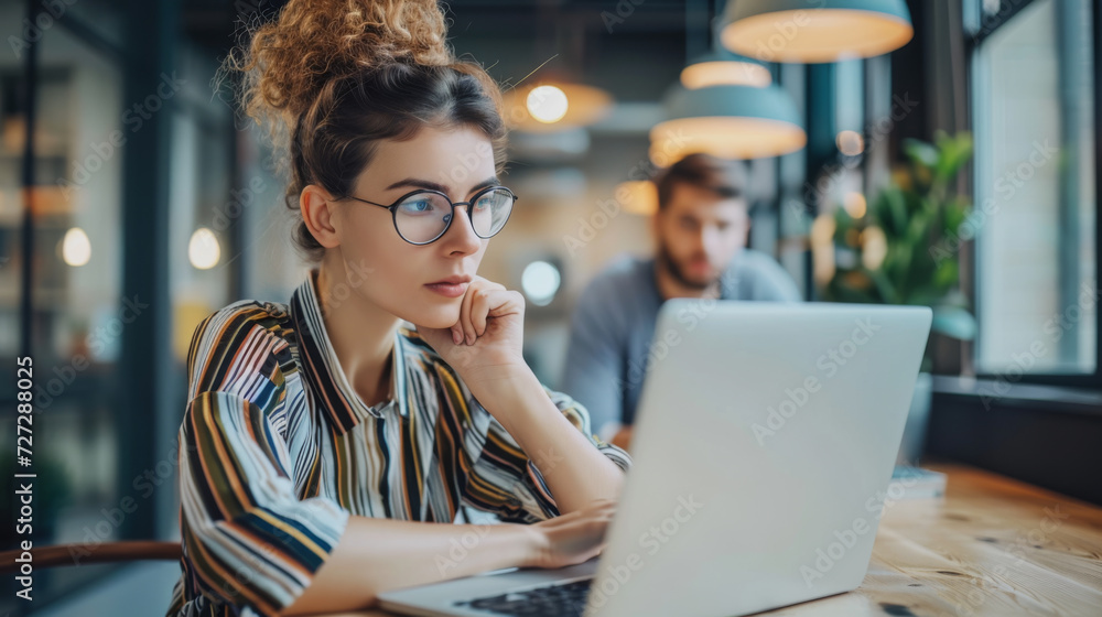 Wall mural professional woman is sitting with a laptop