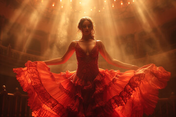 Fototapeta premium Portrait of a female flamenco dancer performing on stage