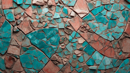 texture background of small irregular geometric stones in warm colors forming a harmonious mosaic