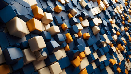 texture background of small geometric stones in warm orange and blue colors forming a harmonious pattern
