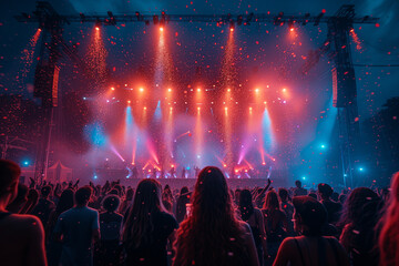 General view of a crowded summer evening party in the open air
