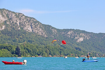 Paragliding at Lake Annecy in the French Alps	