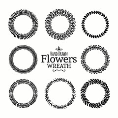 Hand drawn assortment of floral wreaths