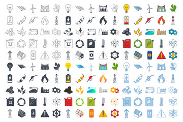 renewable energy, green technology icon set, Included icons as Light Bulb, Folder, Solar Panel, Battery and more symbols collection, logo isolated vector illustration