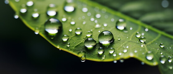 macro close up of a leaf of a tree with water drops on it - environmental care concept
