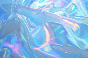 Fototapeta na wymiar holographic style texture background reflective fabric light blue multicolored iridescent