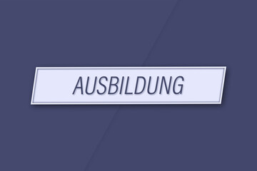 Ausbildung. Eine Banner Illustration mit blauem Text, isoliert auf blauem Hintergrund.