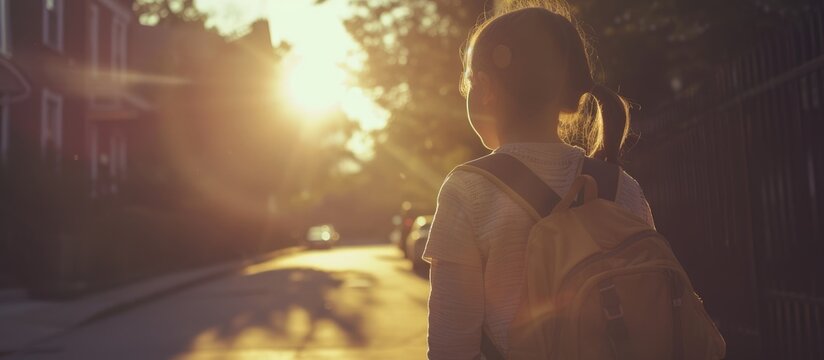 Preparing a child for school in the morning, a mother sends off her elementary-age daughter.