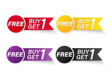 Buy One Get One Free sale tags, Promotion discount isolated on white background, Discount speech bubble tag, Banner design template for advertising. Special offer, retail. Vector and Illustration.
