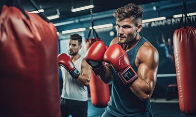 Two Men Boxing in a Gym - obrazy, fototapety, plakaty