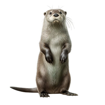 comadreja otter is standing up on a white background 