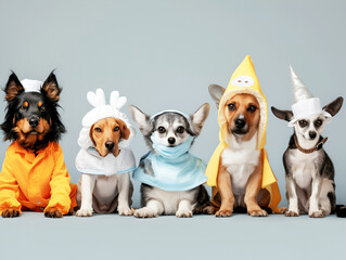 Pets in costumes congratulating the vet on their Veterinary Day
