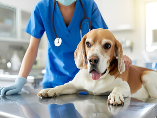 Veterinarians carry out treatment on dog in the clinic