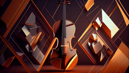 Violin or cello on abstract geometric background, Ai generated image