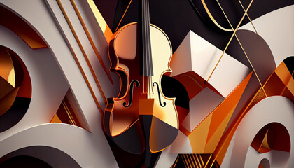 Violin or cello on abstract geometric background, Ai generated image