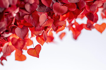 Cascading red hearts on white background. Celebration of love and affection.