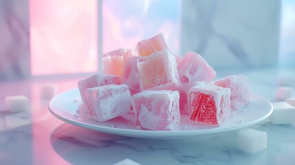Turkish delight on a white background. Selective focus. Toned.