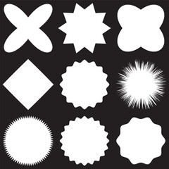 Set of vector starburst, sunburst badges. Different color. Simple flat style Vintage labels. Colored stickers.