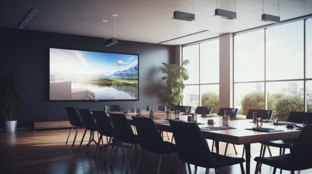 Large Conference Room With Wall-Mounted Screen