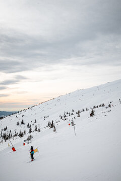 Landscape of snowy mountains with beautifull sky in the background