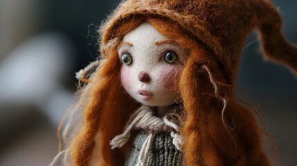 Naklejka premium cute needle felted doll