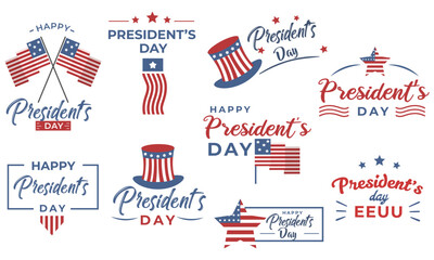 Happy Presidents Day with stars and ribbon. Vector illustration Hand drawn text lettering for Presidents day in USA. Script. Calligraphic design for print greetings card, sale banner, poster. Colorful