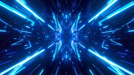 Abstract Blue Background with Neon Rays Flashes


