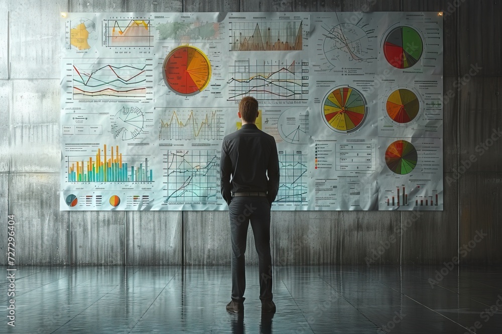 Poster businessman works on a sketches of a startup creative project. generative ai