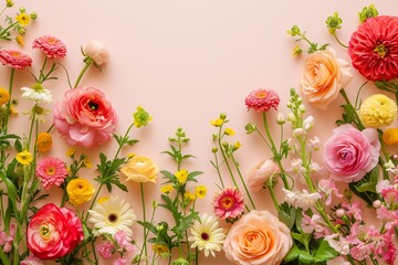 Spring floral composition made of fresh colorful flower