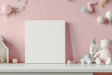 Blank White Canvas in Nursery Room Interior, Children Room Canvas Mockup