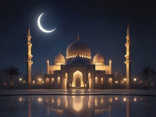 Fototapeta na wymiar Mosque Silhouette Ramadan Background