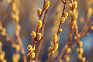 Spring nature background with pussy willow branch - obrazy, fototapety, plakaty