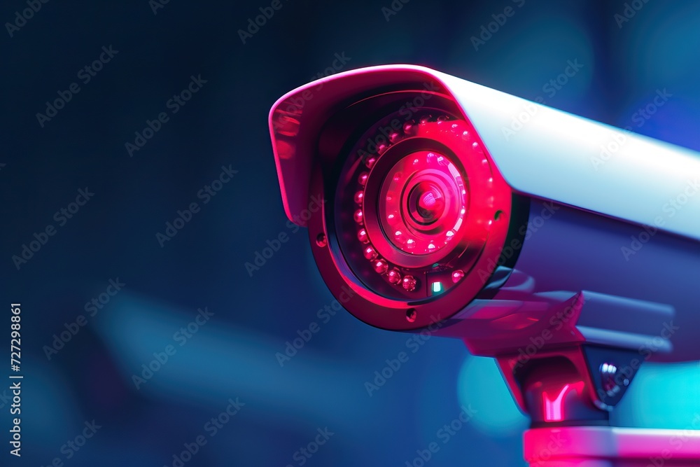 Poster modern ip camera with infrared technology as security concept. generative ai