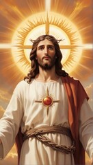 Jesus Christ with the sun on the sky as a symbol of hope