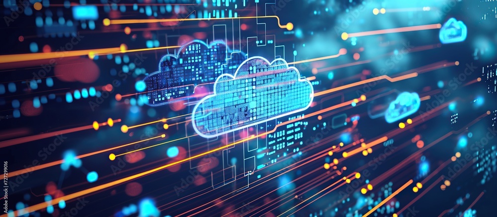 Poster cloud and edge computing technology concept and smart city, innovative technology background. global