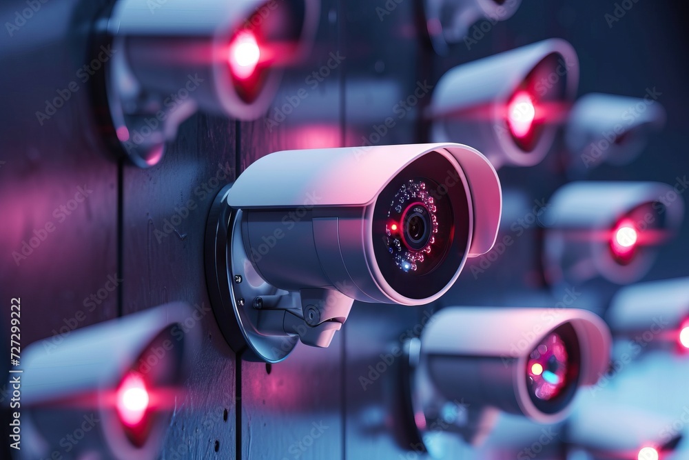 Poster modern ip camera with infrared technology as security concept. generative ai