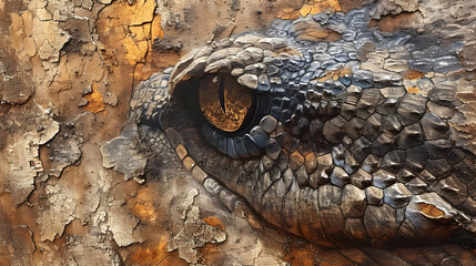 Close-Up of Alligators Eye on Tree