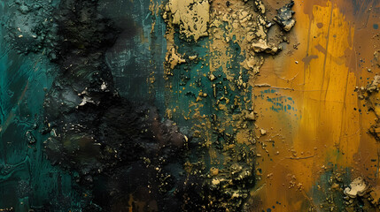 Close Up of a Green and Yellow Abstract Painting