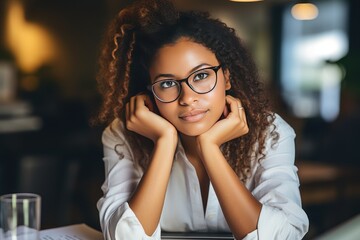 beautiful african-american girl with glasses, dressed in a white shirt, 
