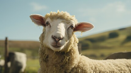 Fototapeta premium Close Up of Sheep Wearing Yellow Scarf