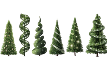 Realistic set of spiral light Christmas trees