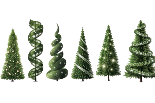 Realistic set of spiral light Christmas trees